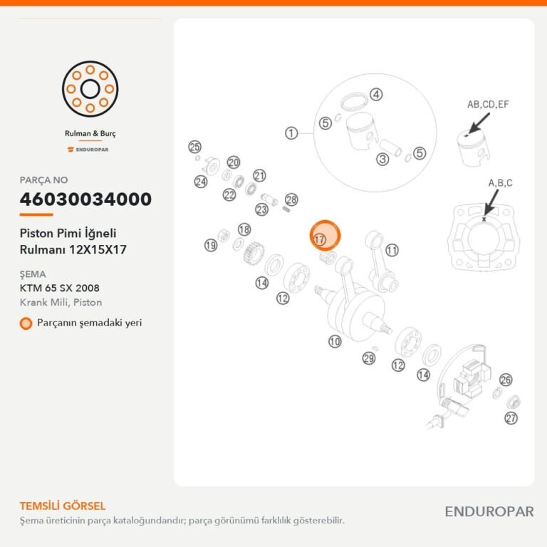 Piston Pimi İğneli Rulmanı 12X15X17 46030034000 parça şeması