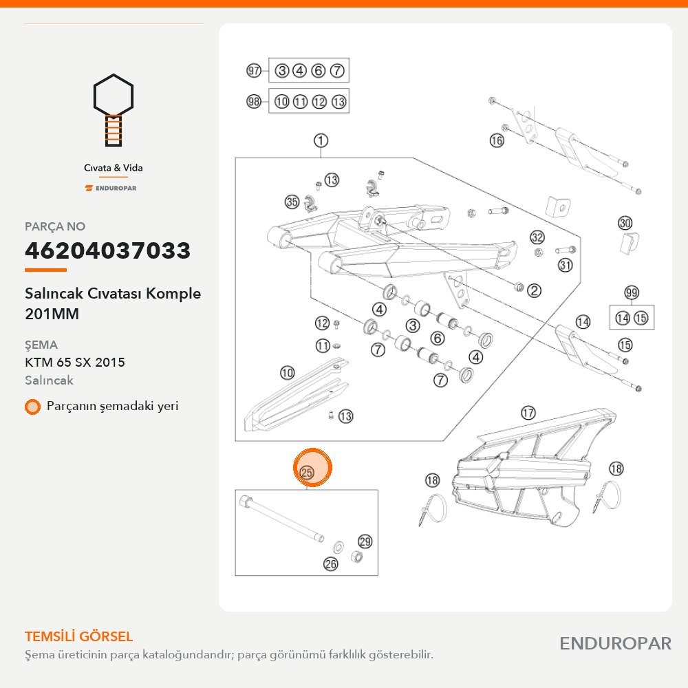 Salıncak Cıvatası Komple 201MM 46204037033 parça şeması