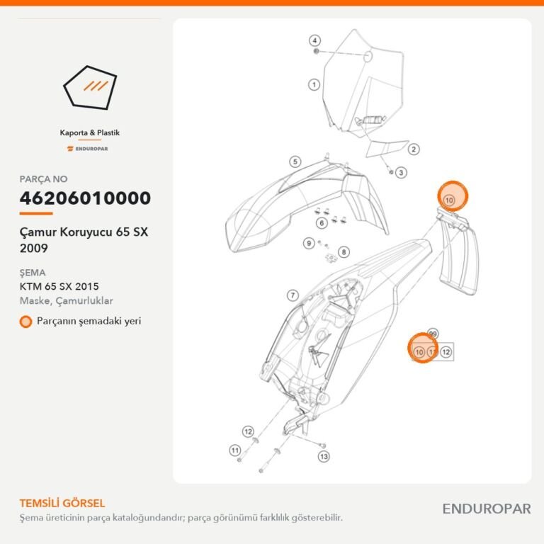 Çamur Koruyucu 65 SX 2009 46206010000 parça şeması