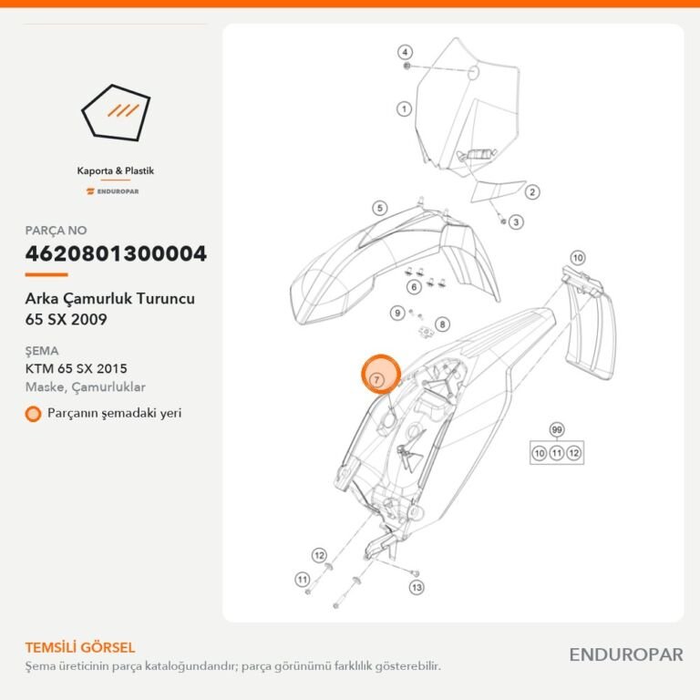 Arka Çamurluk Turuncu 65 SX 2009 4620801300004 parça şeması