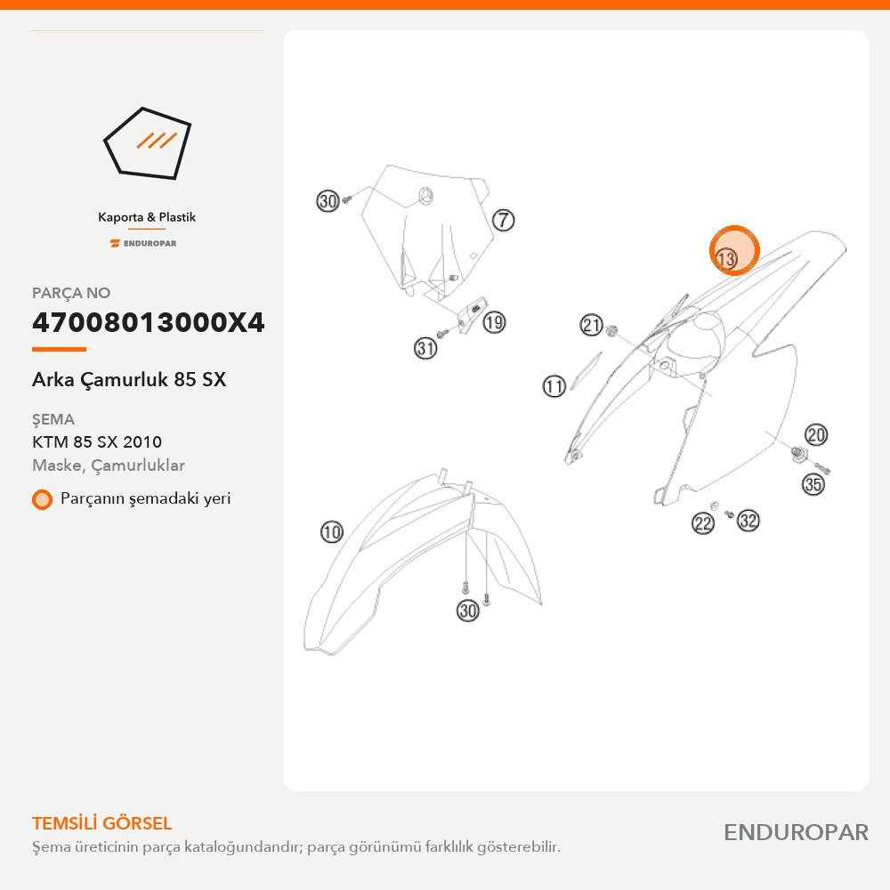 Arka Çamurluk 85 SX 47008013000X4 parça şeması