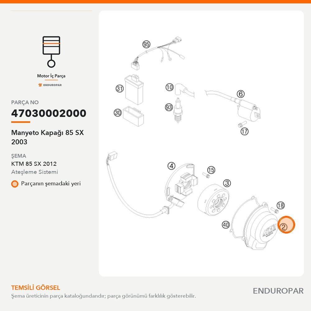 Manyeto Kapağı 85 SX 2003 47030002000 parça şeması