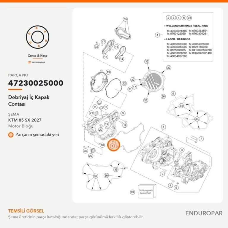 Debriyaj İç Kapak Contası 47230025000 parça şeması