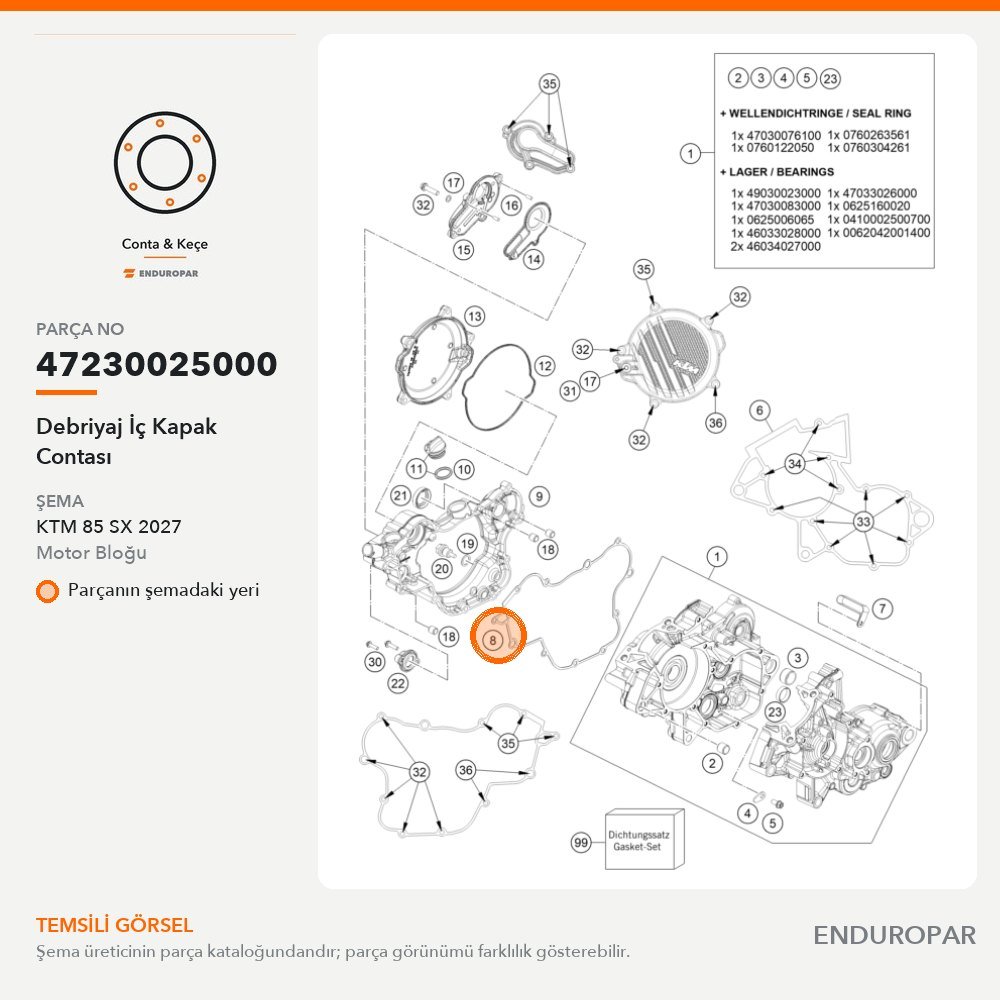 Debriyaj İç Kapak Contası 47230025000 parça şeması