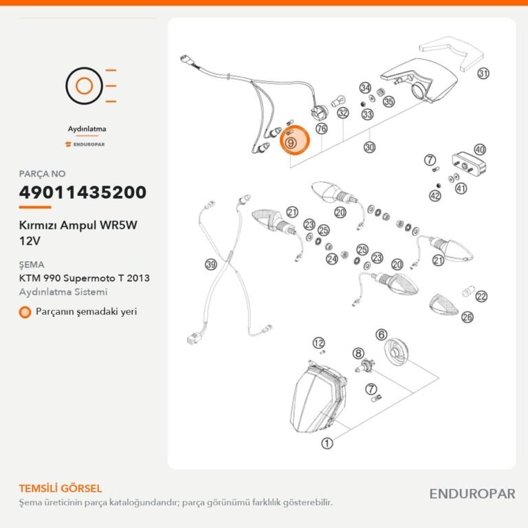 Kırmızı Ampul WR5W 12V 49011435200 parça şeması