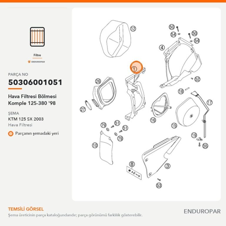 Hava Filtresi Bölmesi Komple 125-380 '98 50306001051 parça şeması