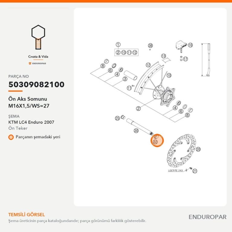 Ön Aks Somunu M16X1,5/WS=27 50309082100 parça şeması