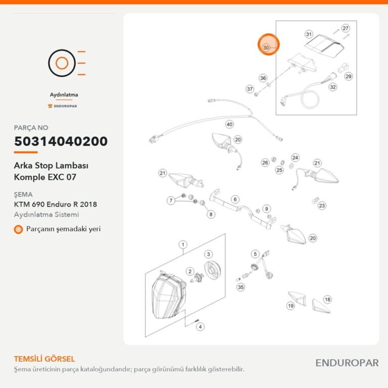 Arka Stop Lambası Komple EXC 07 50314040200 parça şeması