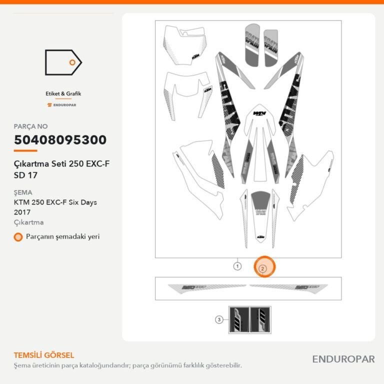 Çıkartma Seti 250 EXC-F SD 17 50408095300 parça şeması