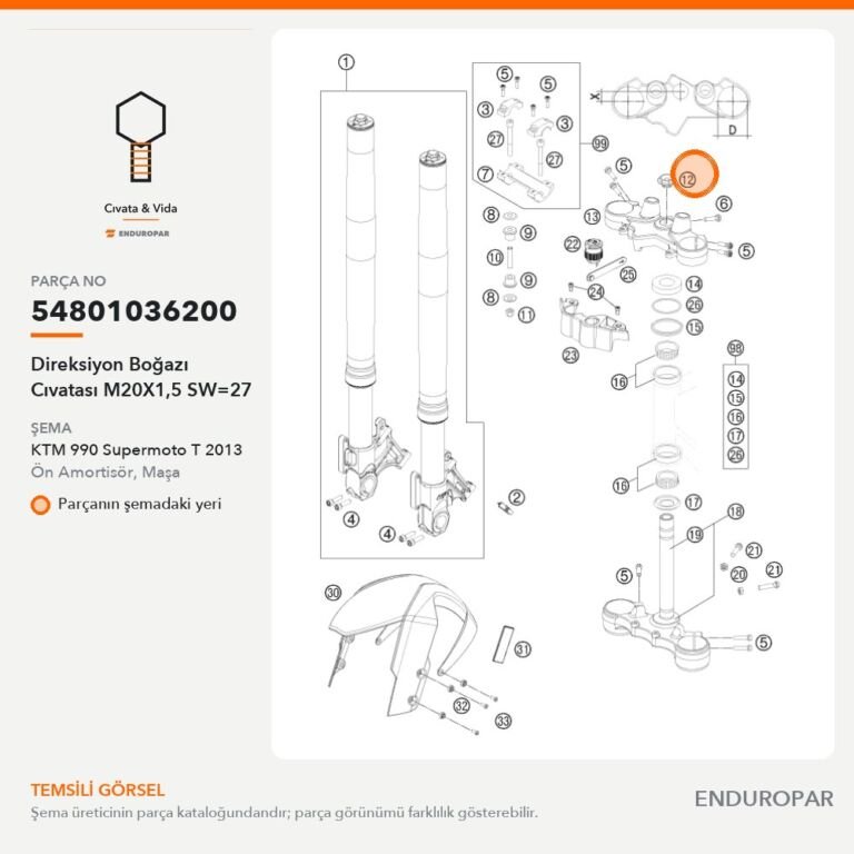 Direksiyon Boğazı Cıvatası M20X1,5 SW=27 54801036200 parça şeması