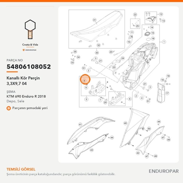 Kanallı Kör Perçin 3,3X9,7 04 54806108052 parça şeması