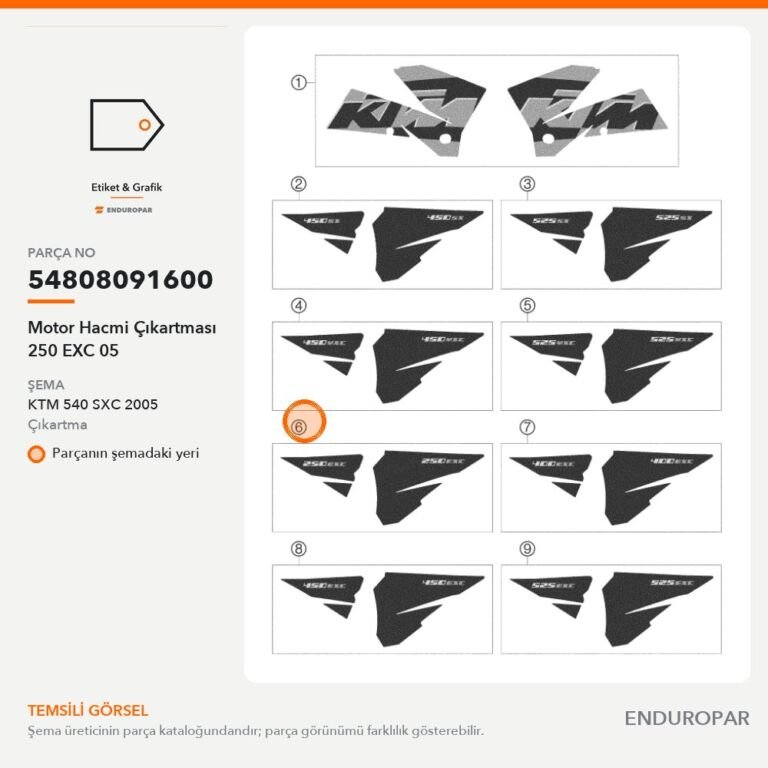 Motor Hacmi Çıkartması 250 EXC 05 54808091600 parça şeması