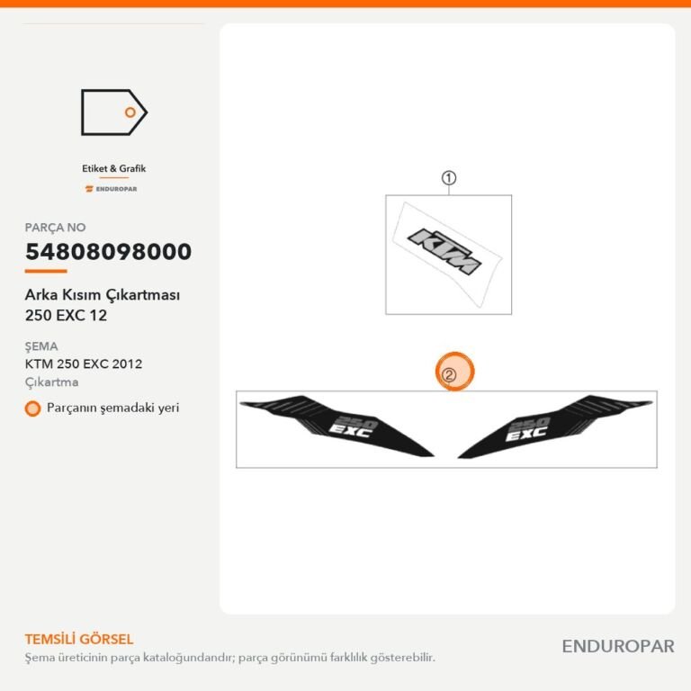 Arka Kısım Çıkartması 250 EXC 12 54808098000 parça şeması