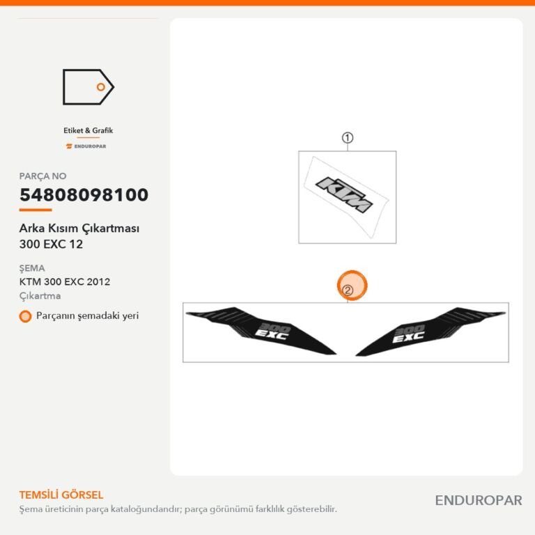 Arka Kısım Çıkartması 300 EXC 12 54808098100 parça şeması