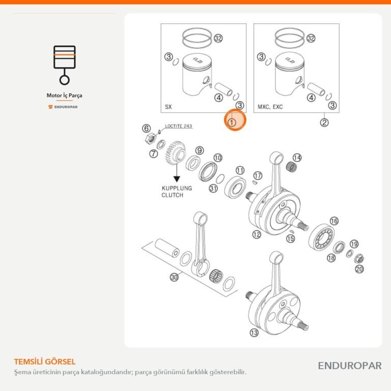 Piston Komple Ölçü I 250 SX Vertex 05 54830007100 I parça şeması