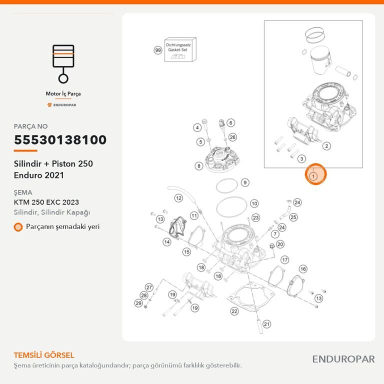 Silindir + Piston 250 Enduro 2021 55530138100 parça şeması