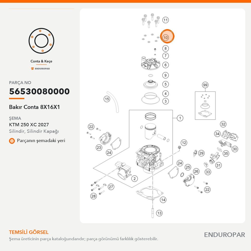 Bakır Conta 8X16X1 56530080000 parça şeması