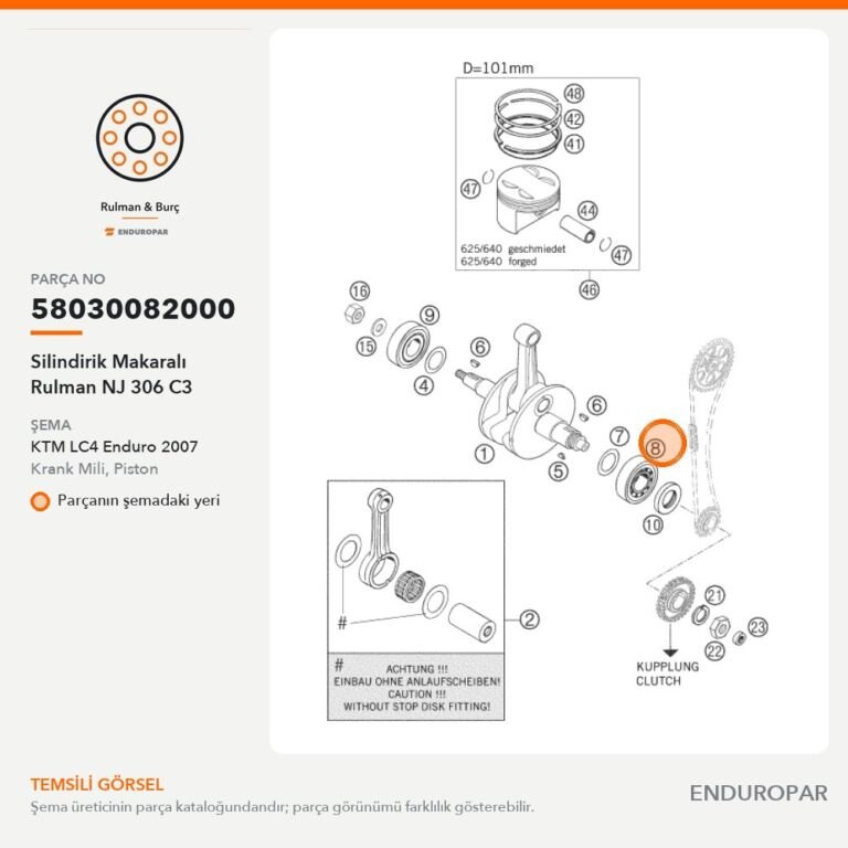 Silindirik Makaralı Rulman NJ 306 C3 58030082000 parça şeması