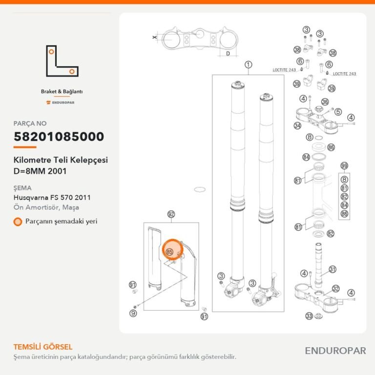 Kilometre Teli Kelepçesi D=8MM 2001 58201085000 parça şeması