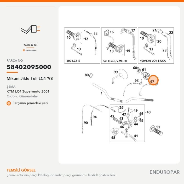 Mikuni Jikle Teli LC4 '98 58402095000 parça şeması