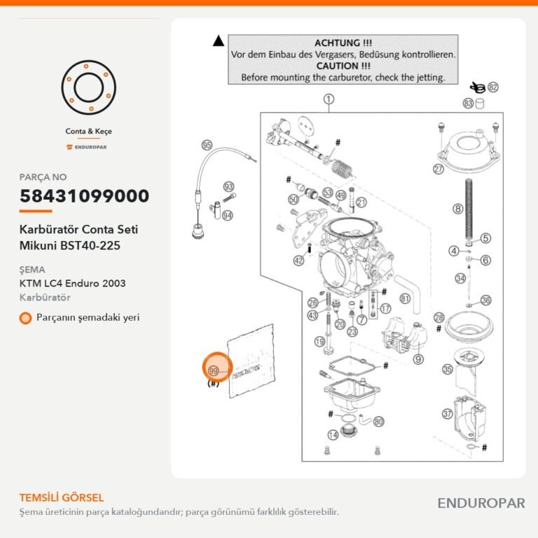 Karbüratör Conta Seti Mikuni BST40-225 58431099000 parça şeması