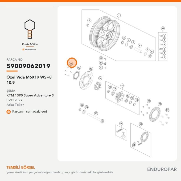 Özel Vida M6X19 WS=8 10.9 59009062019 parça şeması