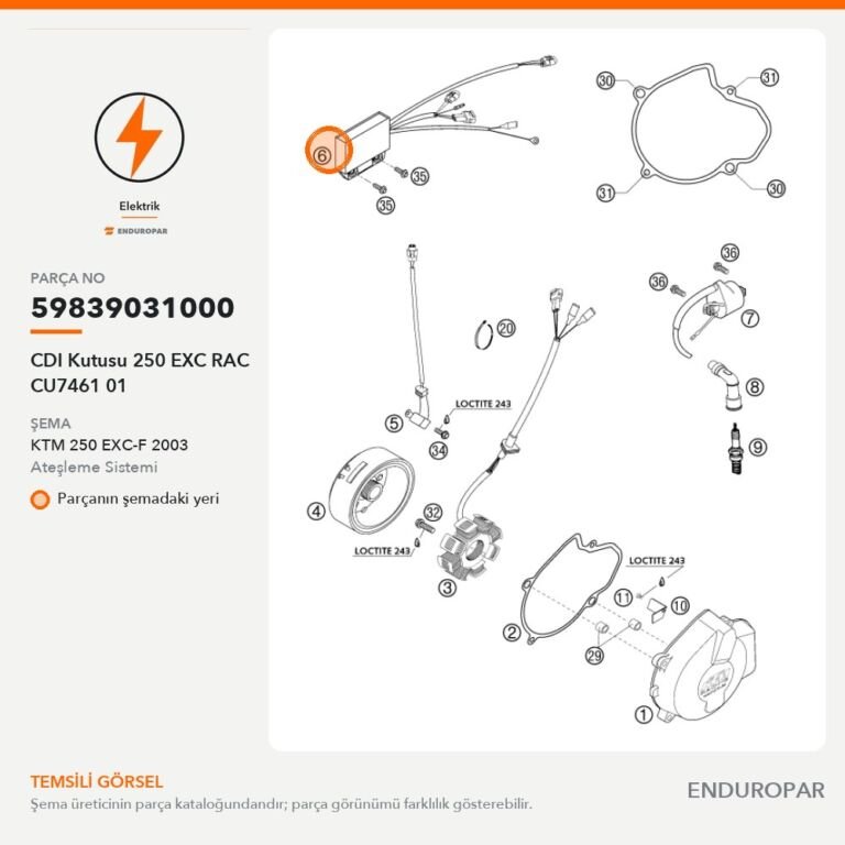 CDI Kutusu 250 EXC RAC CU7461 01 59839031000 parça şeması