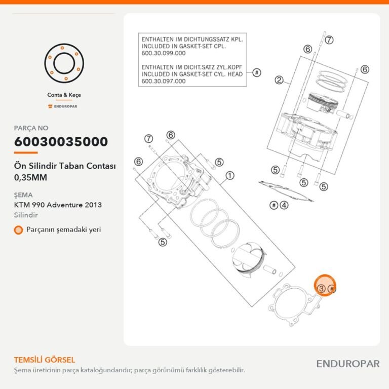 Ön Silindir Taban Contası 0,35MM 60030035000 parça şeması