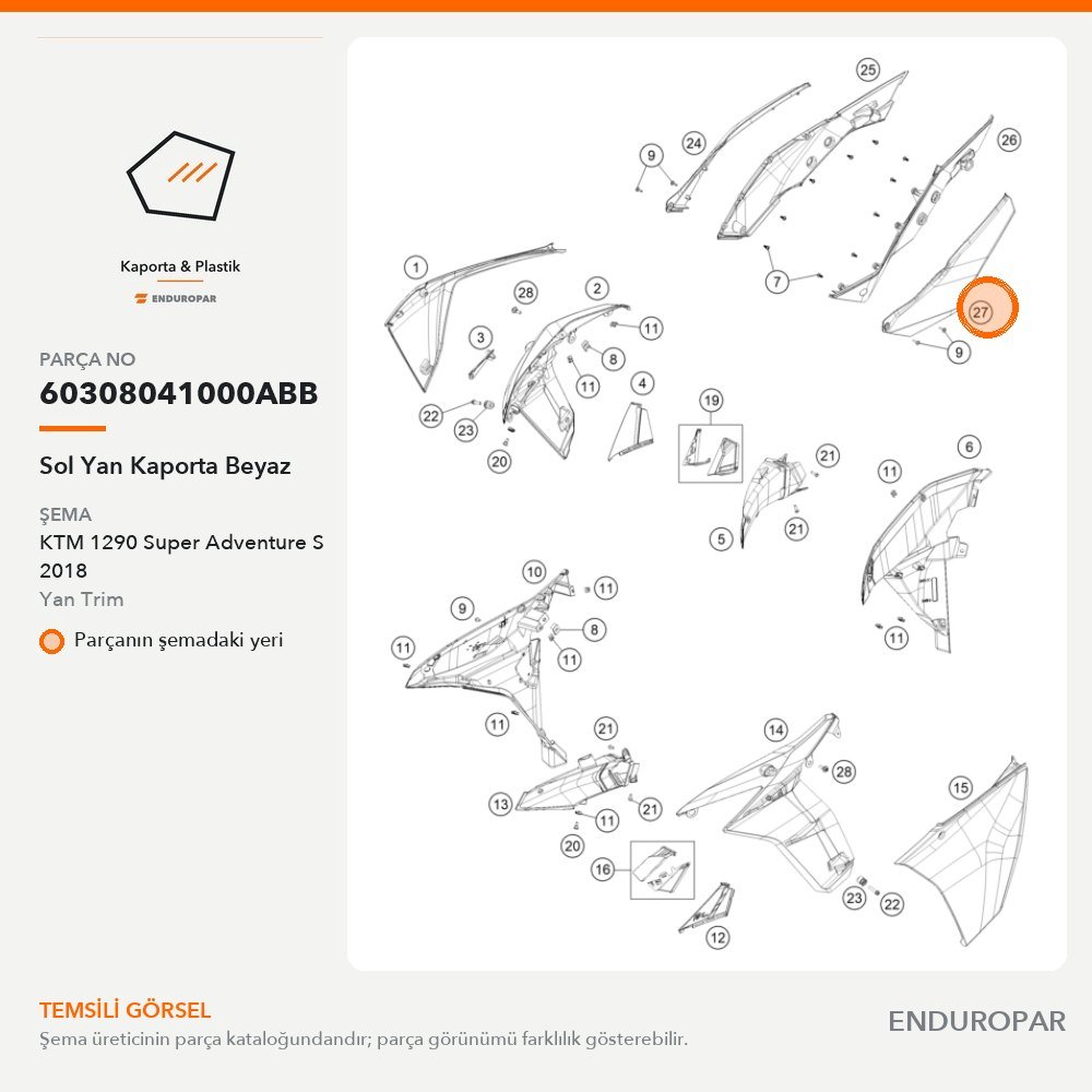 Sol Yan Kaporta Beyaz 60308041000ABB parça şeması