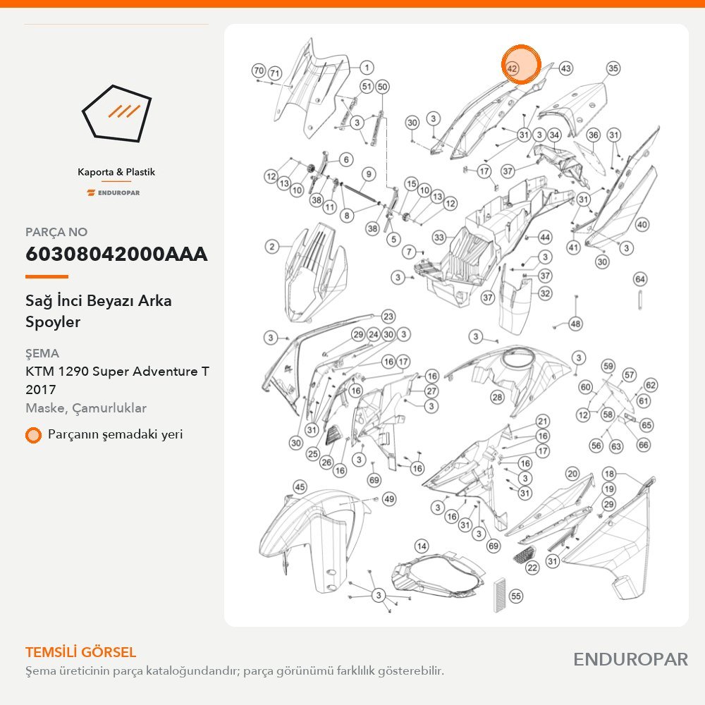 Sağ İnci Beyazı Arka Spoyler 60308042000AAA parça şeması