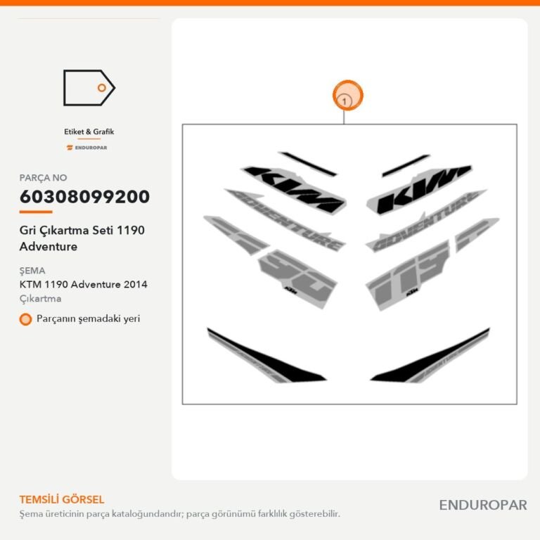 Gri Çıkartma Seti 1190 Adventure 60308099200 parça şeması