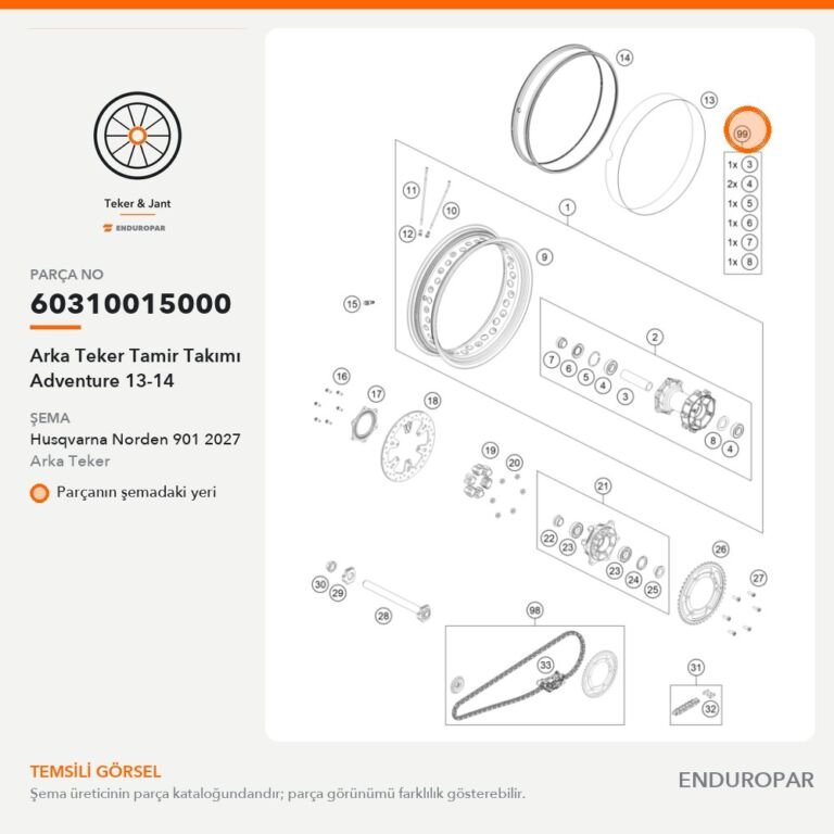 Arka Teker Tamir Takımı Adventure 13-14 60310015000 parça şeması