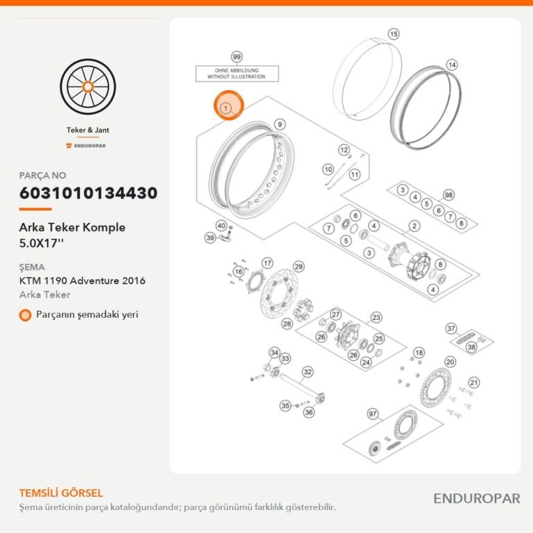 Arka Teker Komple 5.0X17'' 6031010134430 parça şeması