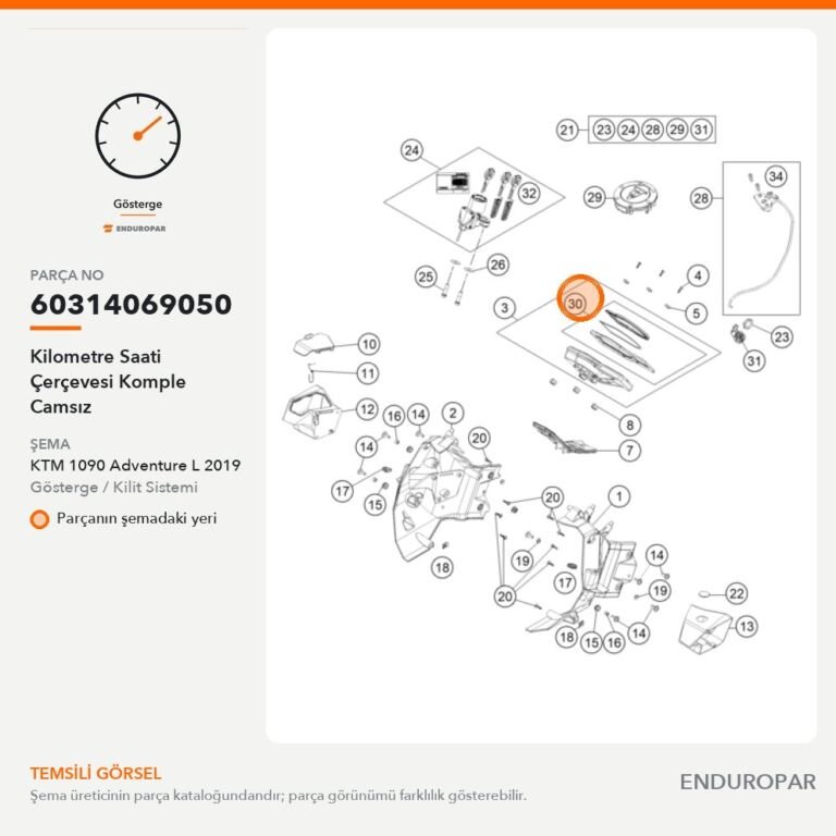 Kilometre Saati Çerçevesi Komple Camsız 60314069050 parça şeması