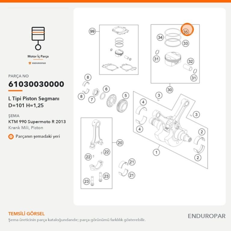 L Tipi Piston Segmanı D=101 H=1,25 61030030000 parça şeması