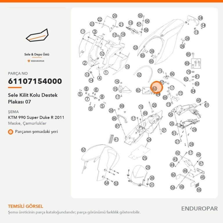 Sele Kilit Kolu Destek Plakası 07 61107154000 parça şeması