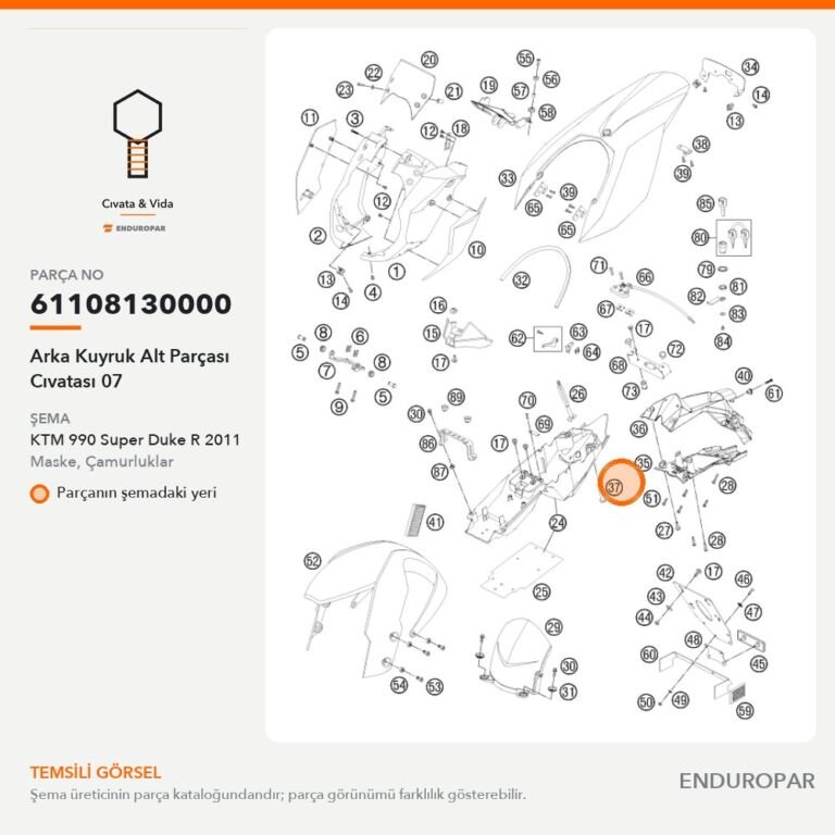Arka Kuyruk Alt Parçası Cıvatası 07 61108130000 parça şeması