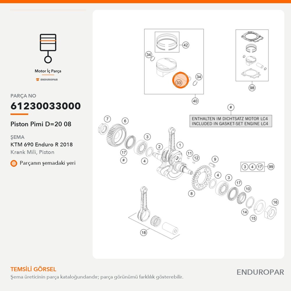 Piston Pimi D=20 08 61230033000 parça şeması