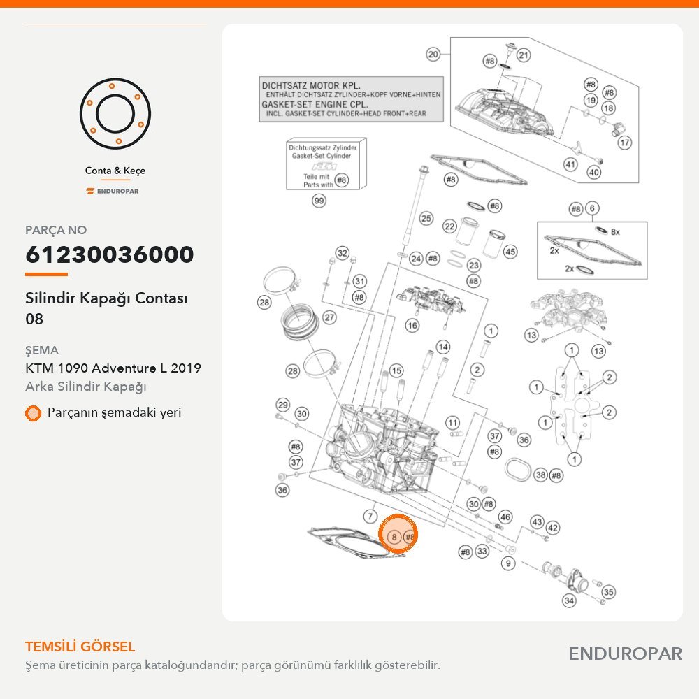 Silindir Kapağı Contası 08 61230036000 parça şeması