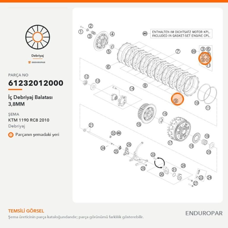 İç Debriyaj Balatası 3,8MM 61232012000 parça şeması