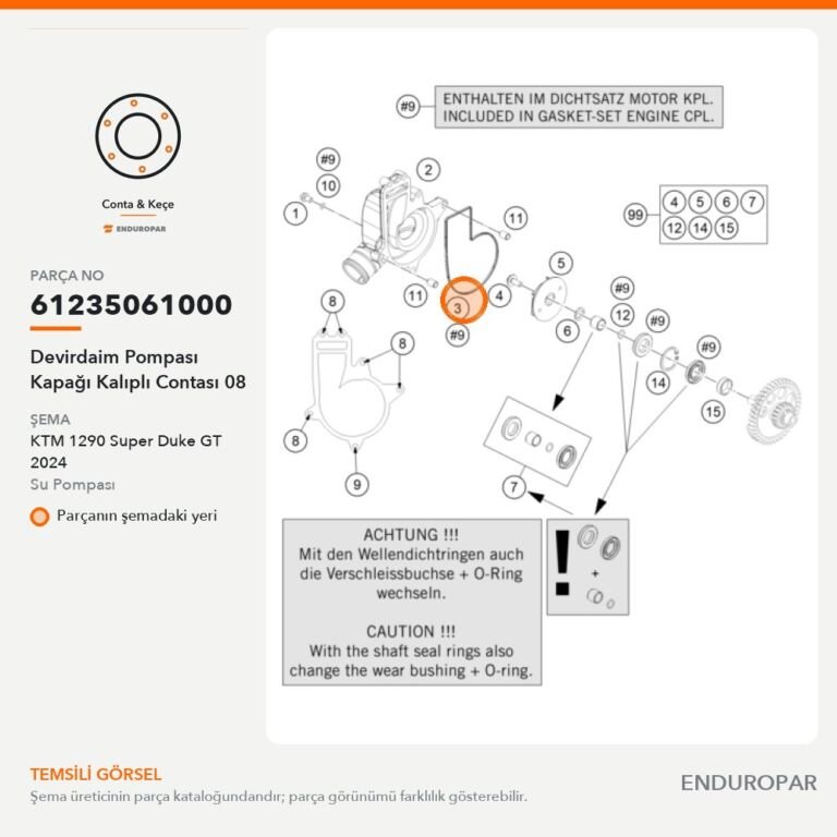 Devirdaim Pompası Kapağı Kalıplı Contası 08 61235061000 parça şeması