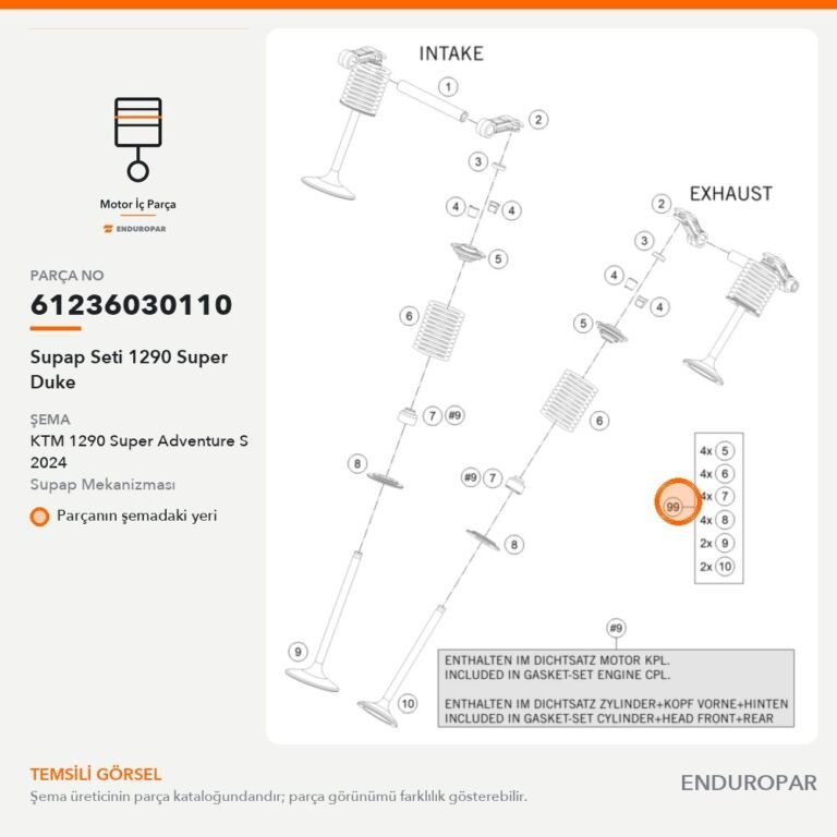 Supap Seti 1290 Super Duke 61236030110 parça şeması