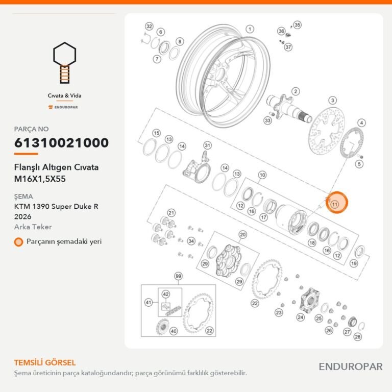 Flanşlı Altıgen Cıvata M16X1,5X55 61310021000 parça şeması