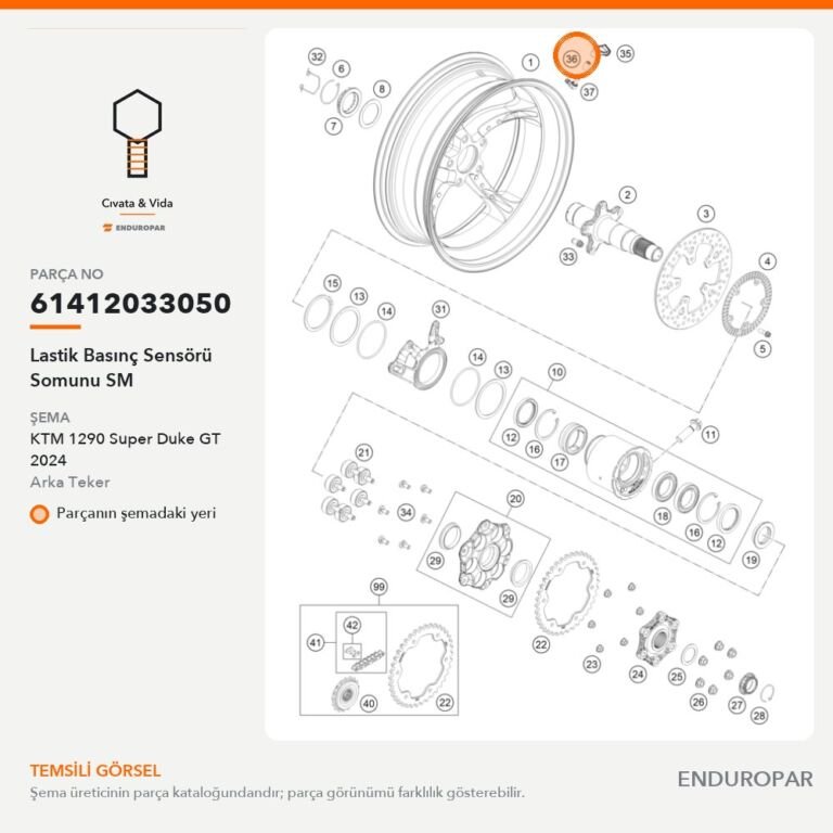 Lastik Basınç Sensörü Somunu SM 61412033050 parça şeması