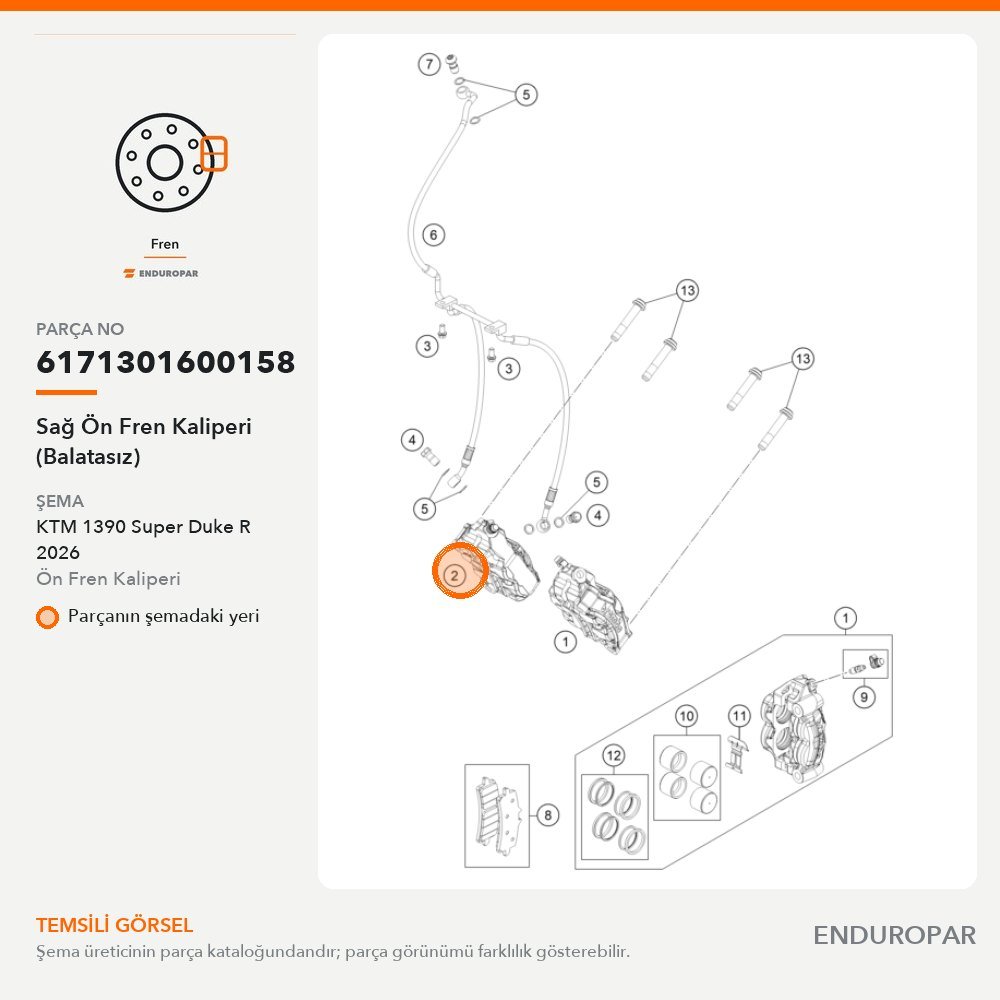 Sağ Ön Fren Kaliperi (Balatasız) 6171301600158 parça şeması