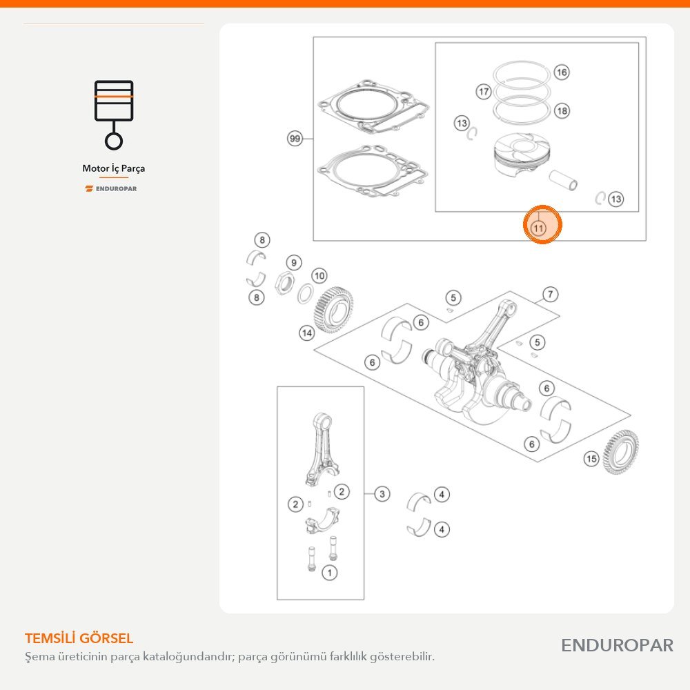 Piston Komple Ölçü II 61730007100 II parça şeması