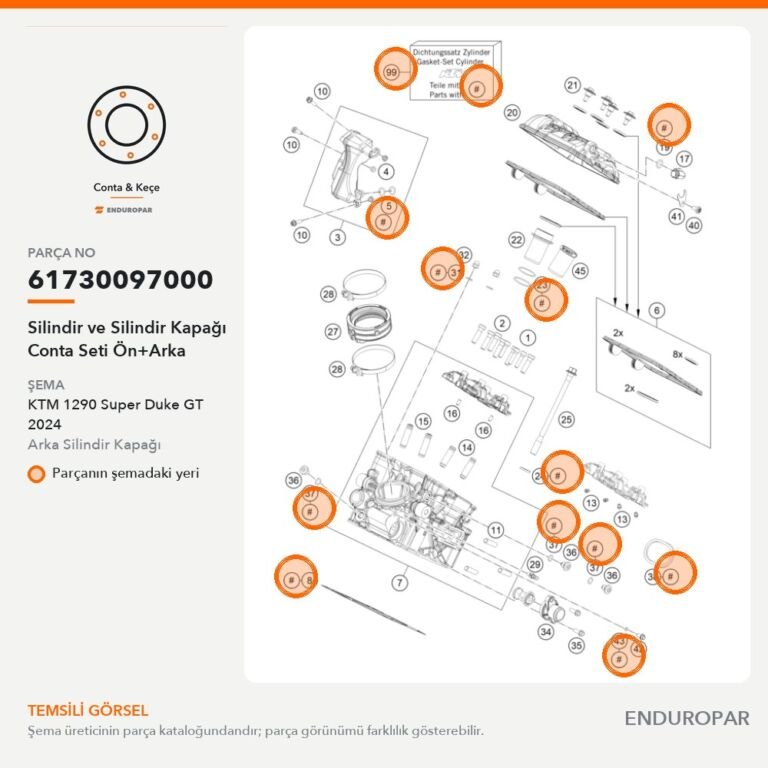 Silindir ve Silindir Kapağı Conta Seti Ön+Arka 61730097000 parça şeması