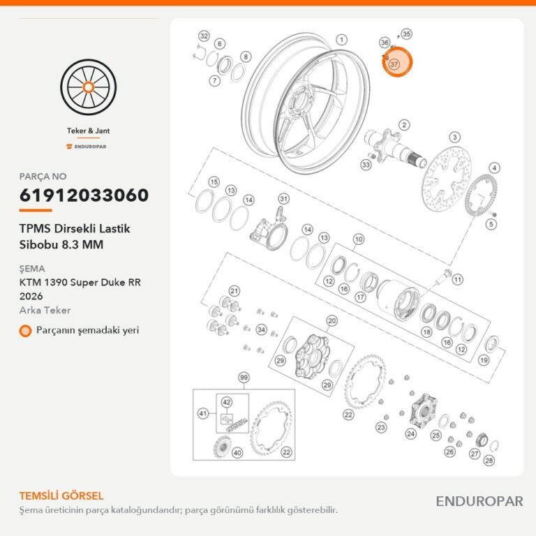 TPMS Dirsekli Lastik Sibobu 8.3 MM 61912033060 parça şeması