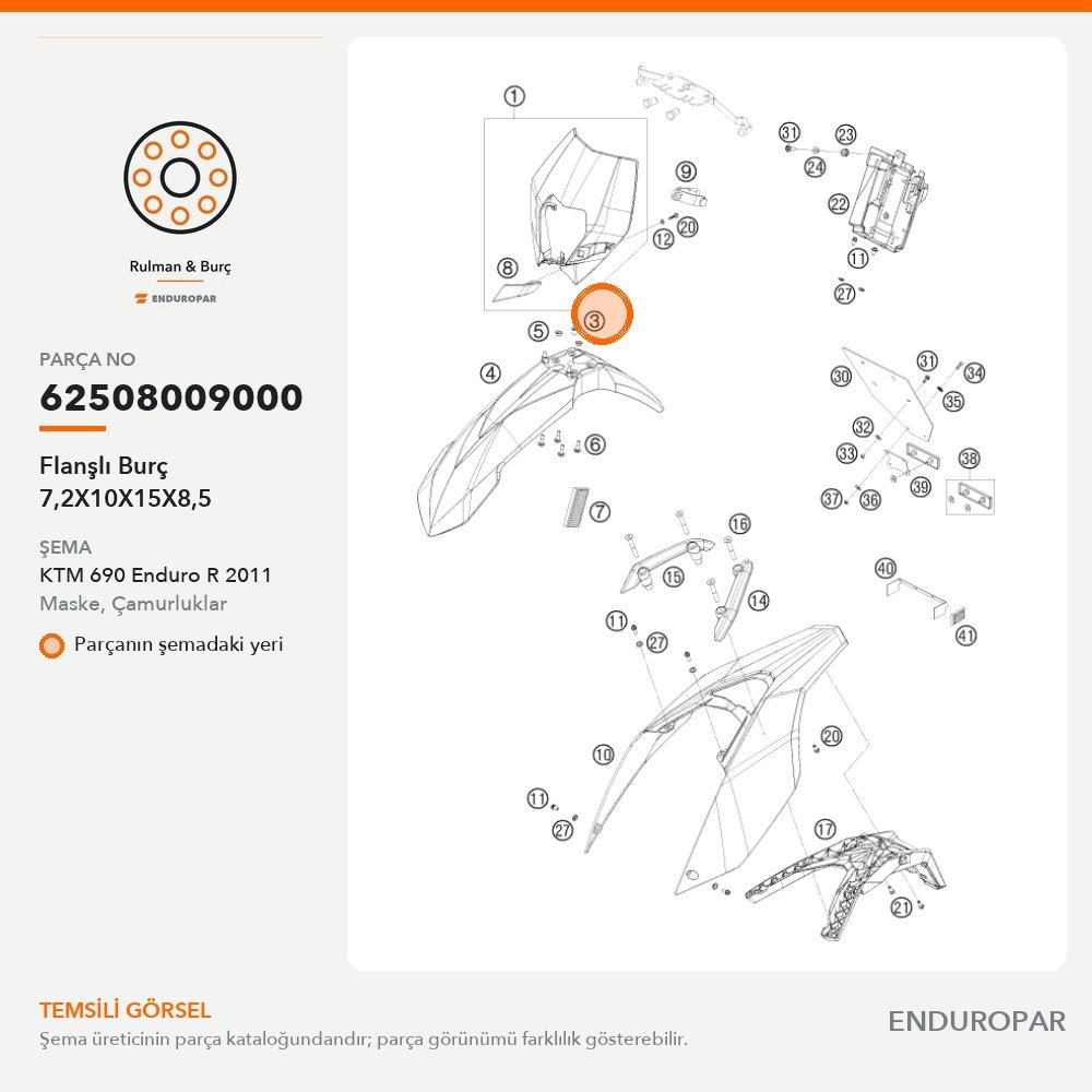 Flanşlı Burç 7,2X10X15X8,5 62508009000 parça şeması