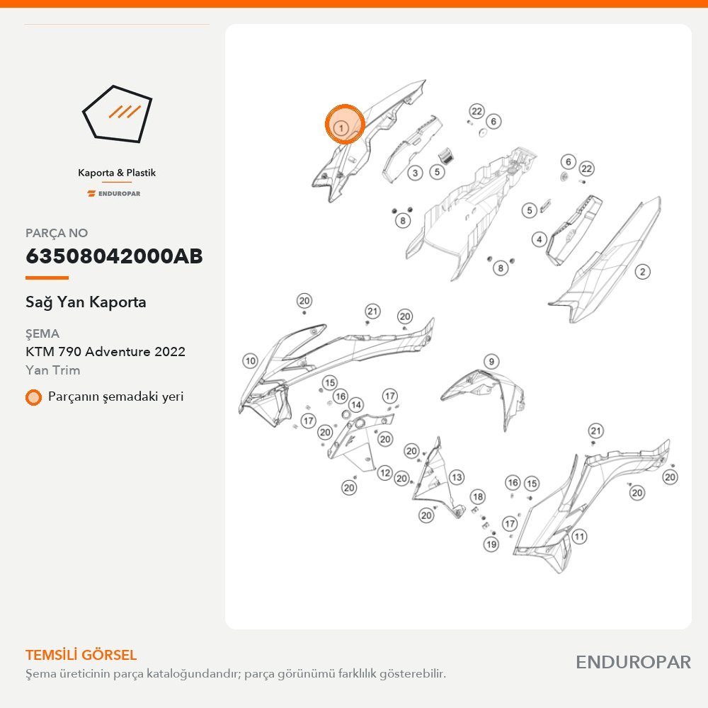 Sağ Yan Kaporta 63508042000AB parça şeması